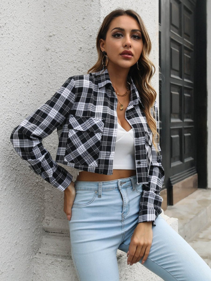 Collared Neck Decorative Pockets Jacket - Outerwear