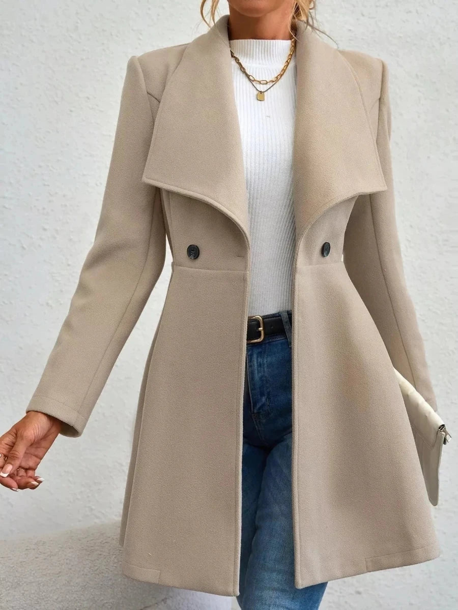 Collared Neck Double Breasted Coat - 