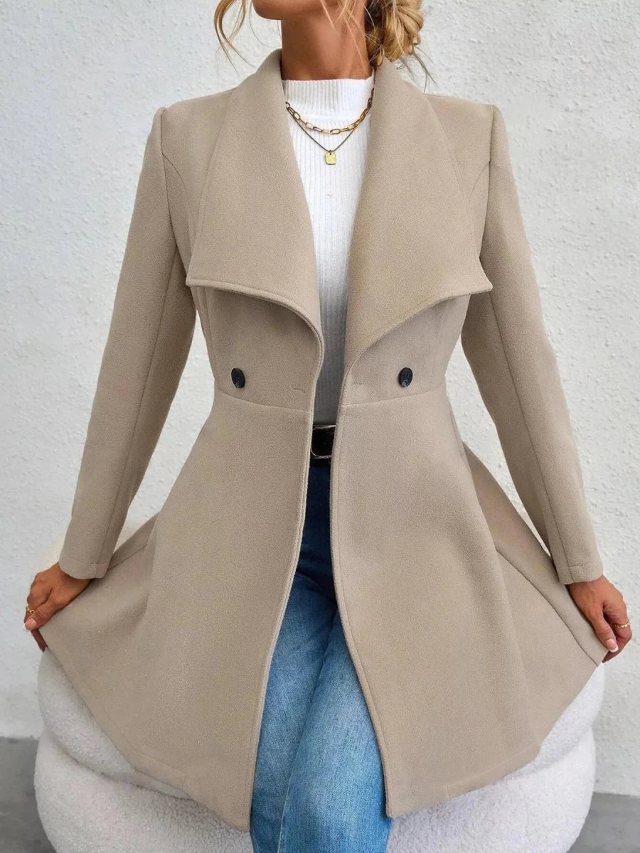 Collared Neck Double Breasted Coat - 