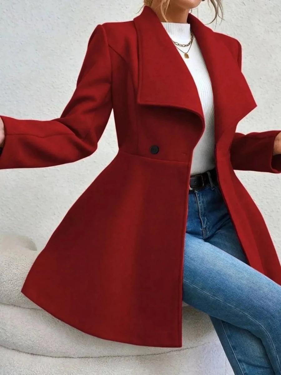Collared Neck Double Breasted Coat - 
