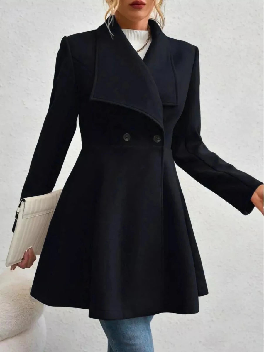 Collared Neck Double Breasted Coat - 