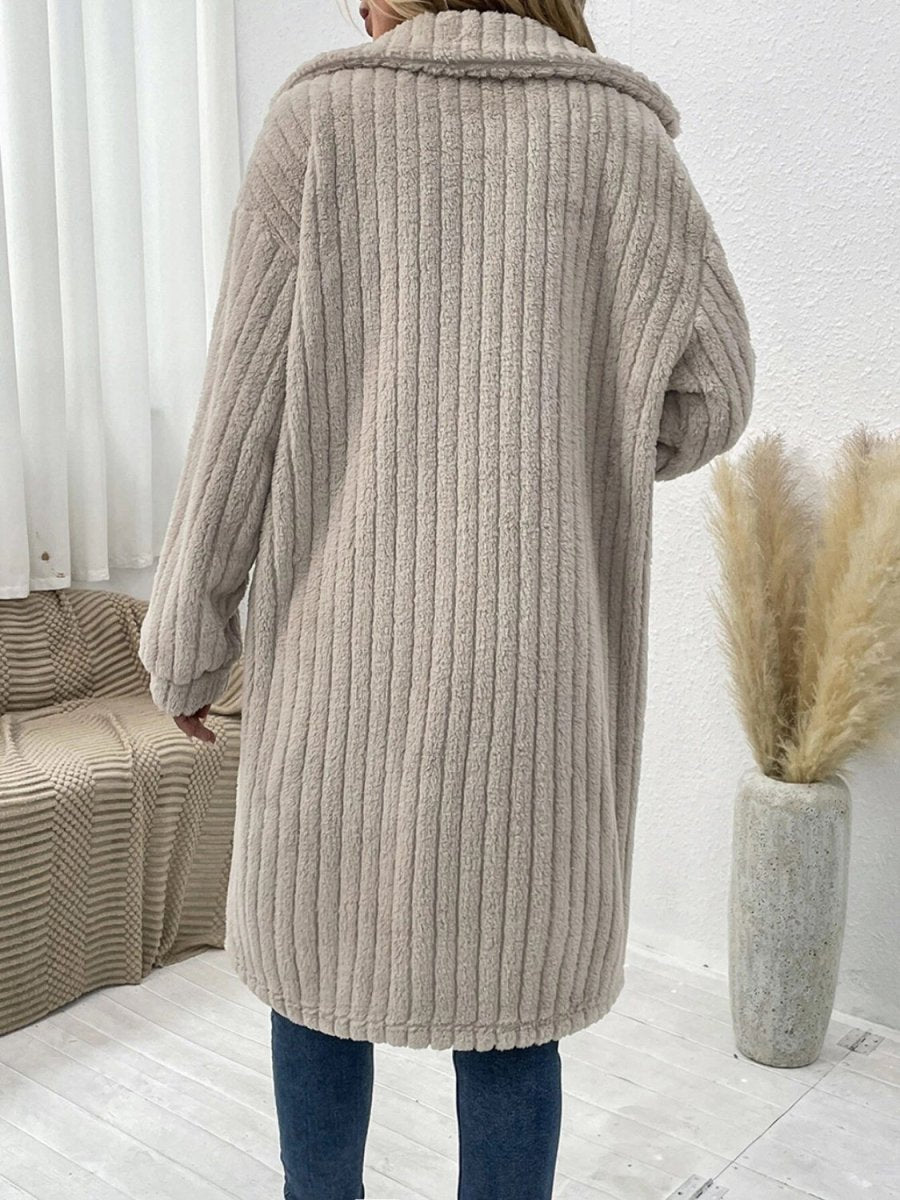 Collared Neck Drop Shoulder Coat - Outerwear