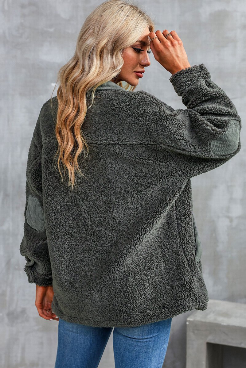 Collared Neck Drop Shoulder Jacket - Outerwear