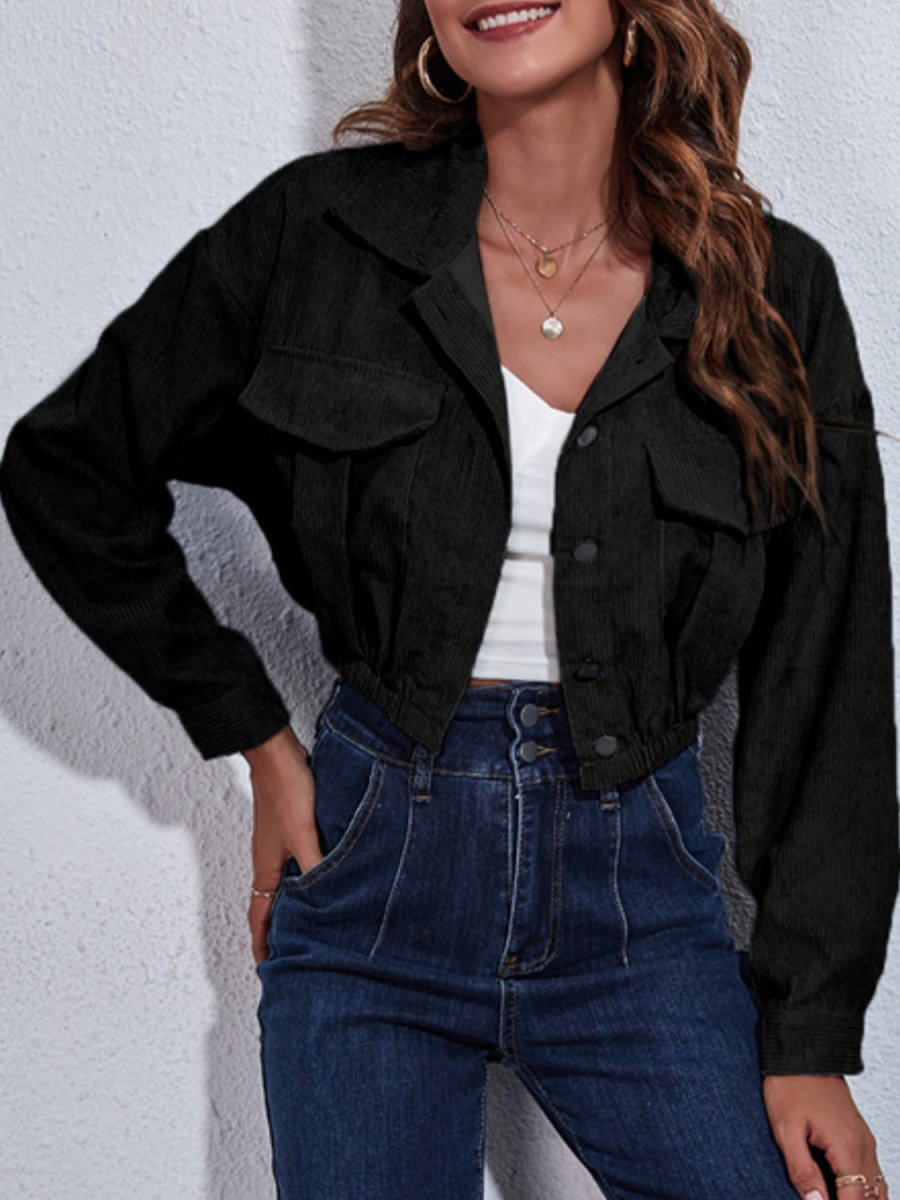 Collared Neck Dropped Shoulder Buttoned Jacket - Outerwear
