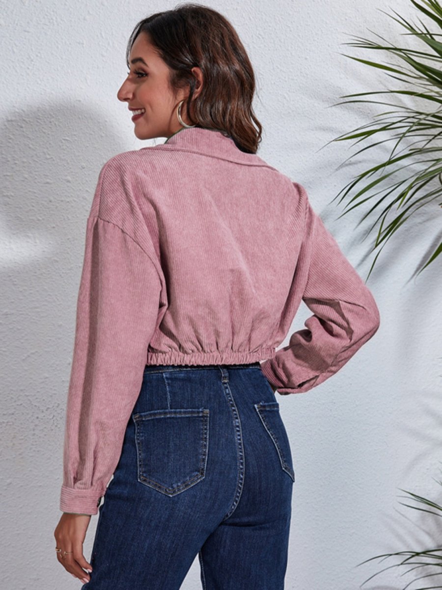 Collared Neck Dropped Shoulder Buttoned Jacket - Outerwear