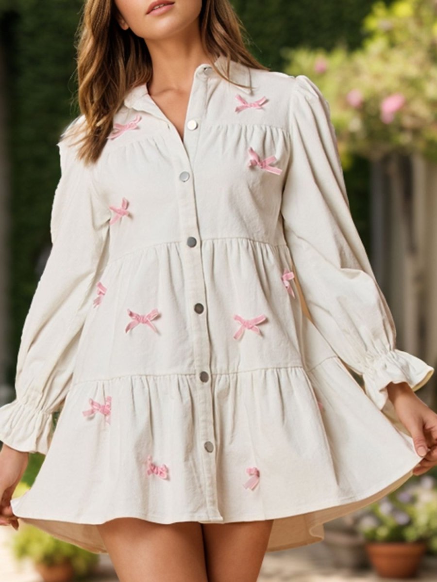 Collared Neck Flounce Sleeve Mini Dress - Vacation Dress