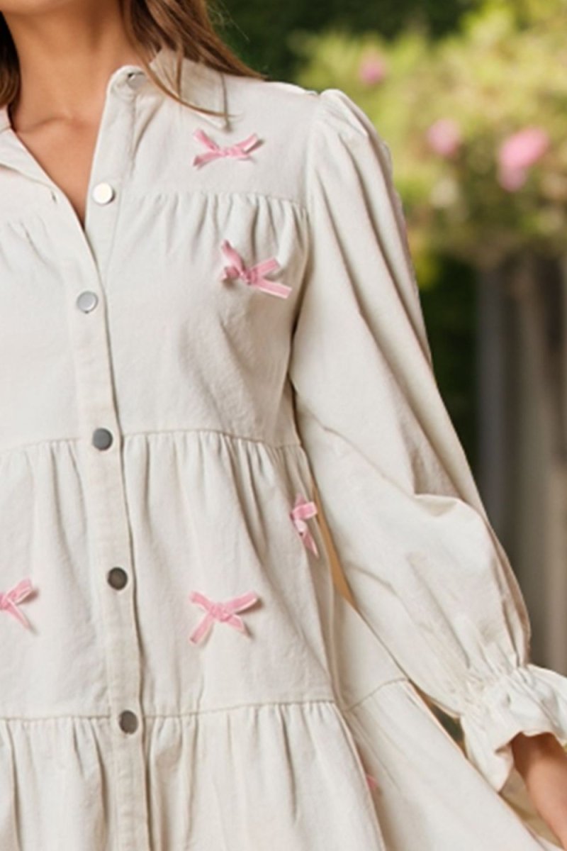 Collared Neck Flounce Sleeve Mini Dress - Vacation Dress