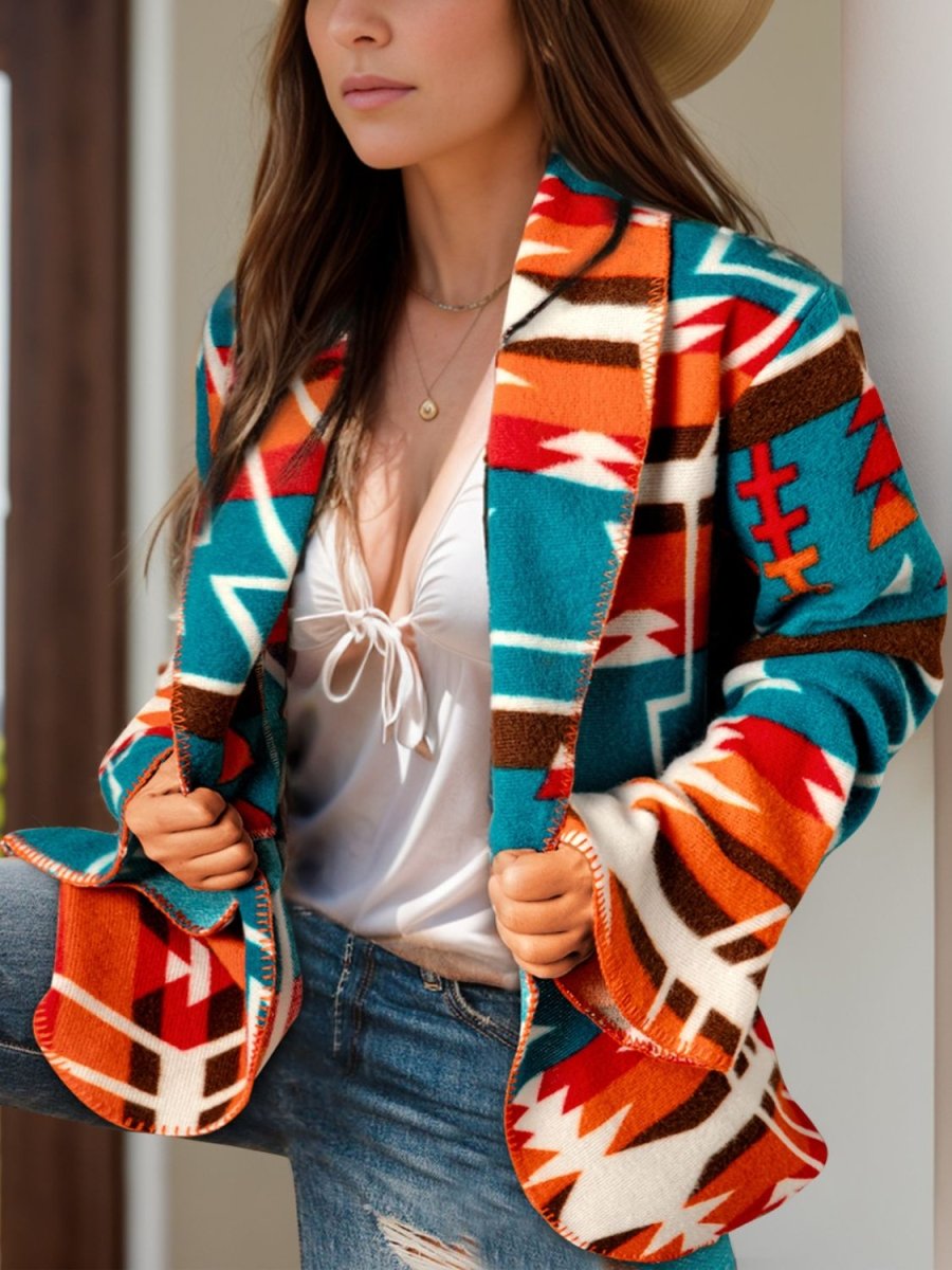 Collared Neck Long Sleeve Jacket - Outerwear
