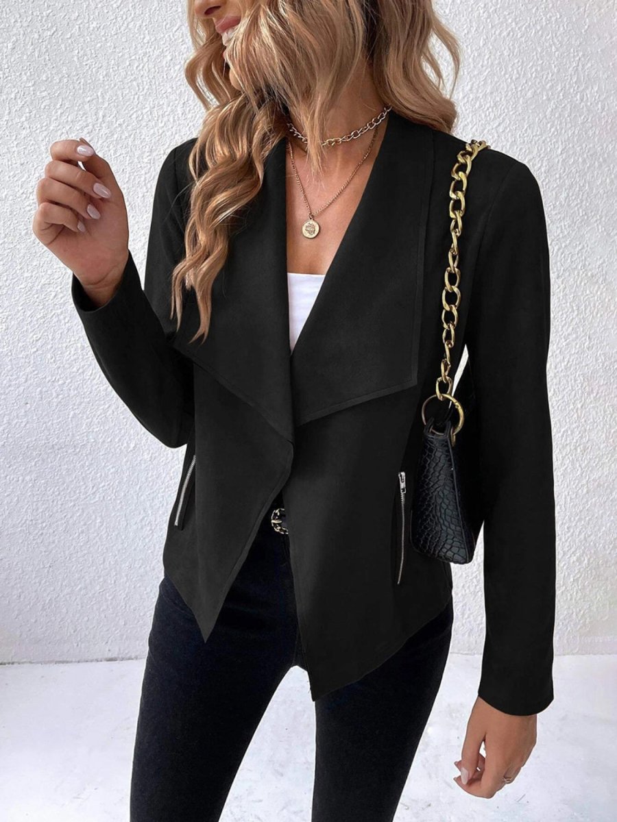 Collared Neck Long Sleeve Jacket - Outerwear