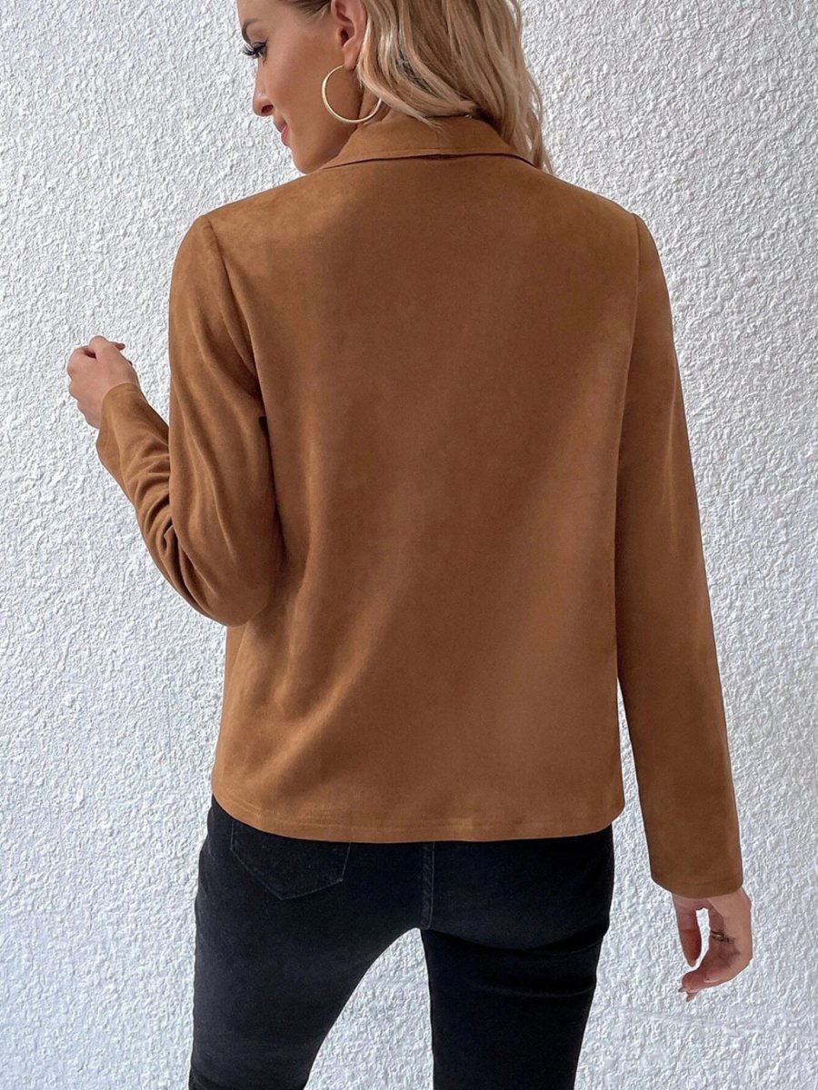 Collared Neck Long Sleeve Jacket - Outerwear
