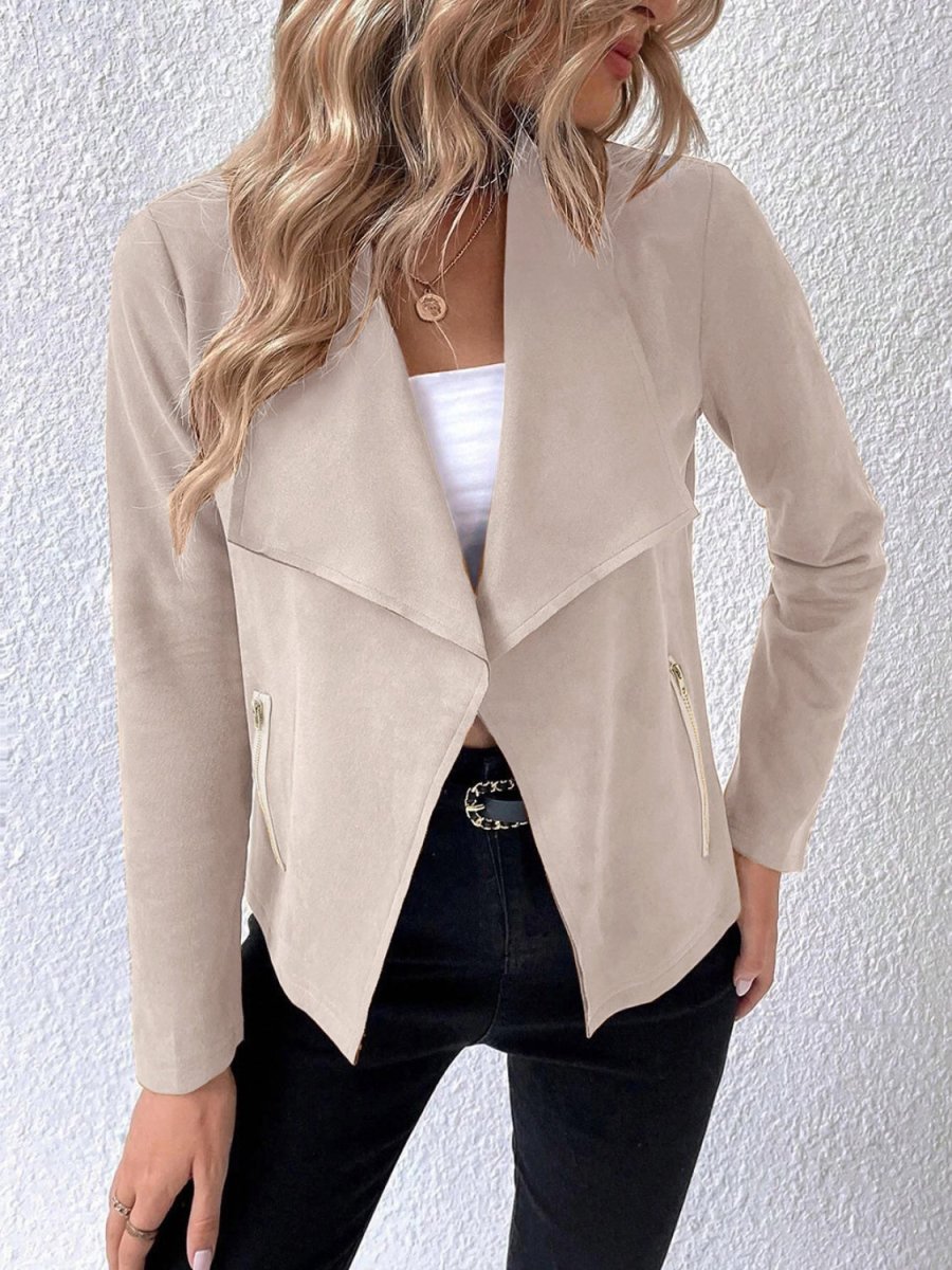 Collared Neck Long Sleeve Jacket - Outerwear