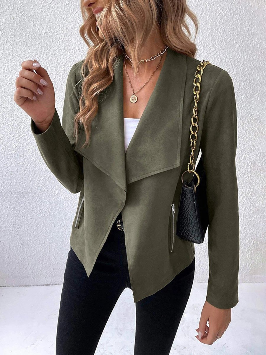 Collared Neck Long Sleeve Jacket - Outerwear