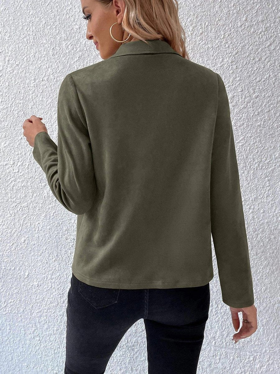 Collared Neck Long Sleeve Jacket - Outerwear