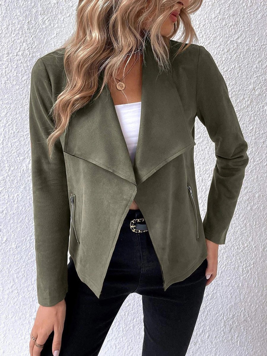 Collared Neck Long Sleeve Jacket - Outerwear