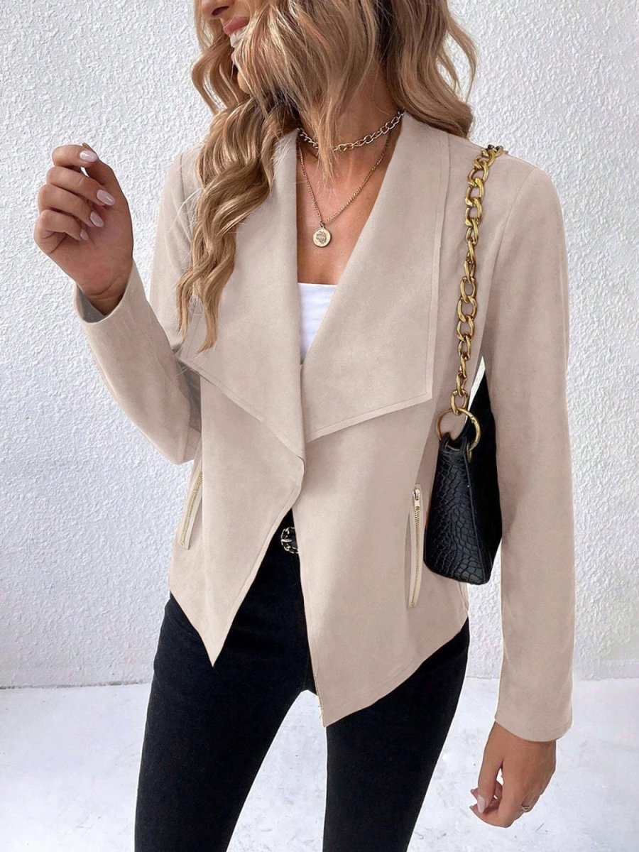 Collared Neck Long Sleeve Jacket - Outerwear