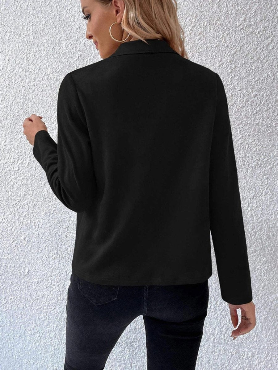 Collared Neck Long Sleeve Jacket - Outerwear