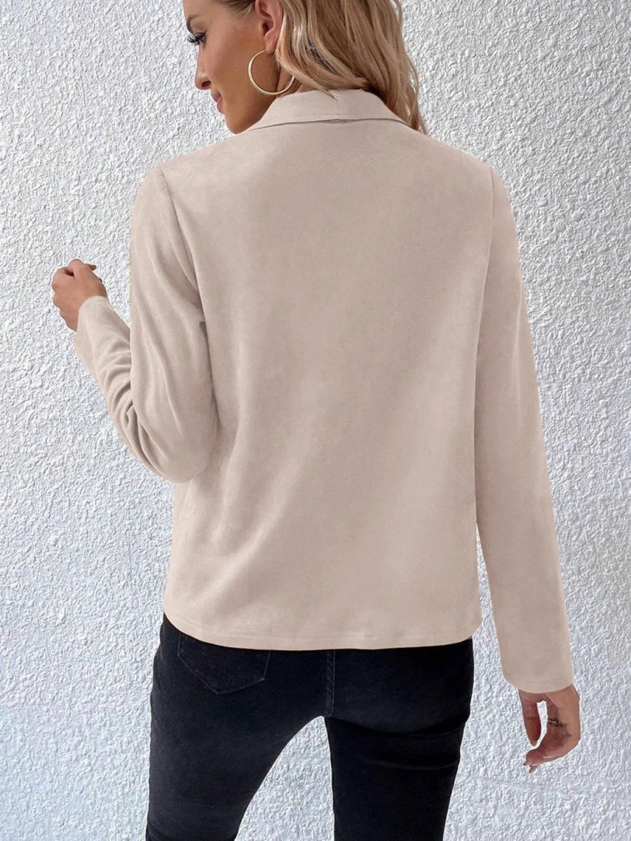 Collared Neck Long Sleeve Jacket - Outerwear