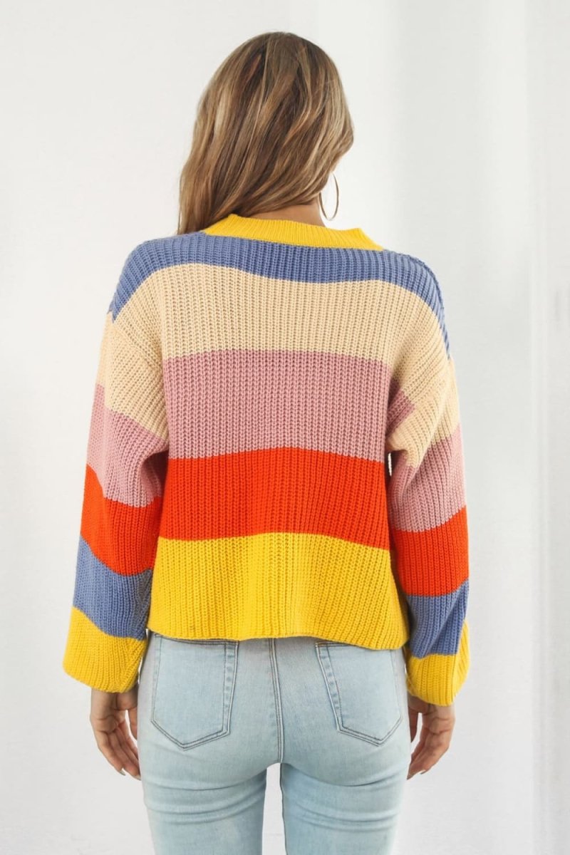 Color Block Button - Down Dropped Shoulder Cardigan - Outerwear