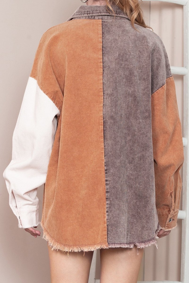 Color Block Collared Neck Jacket - Outerwear