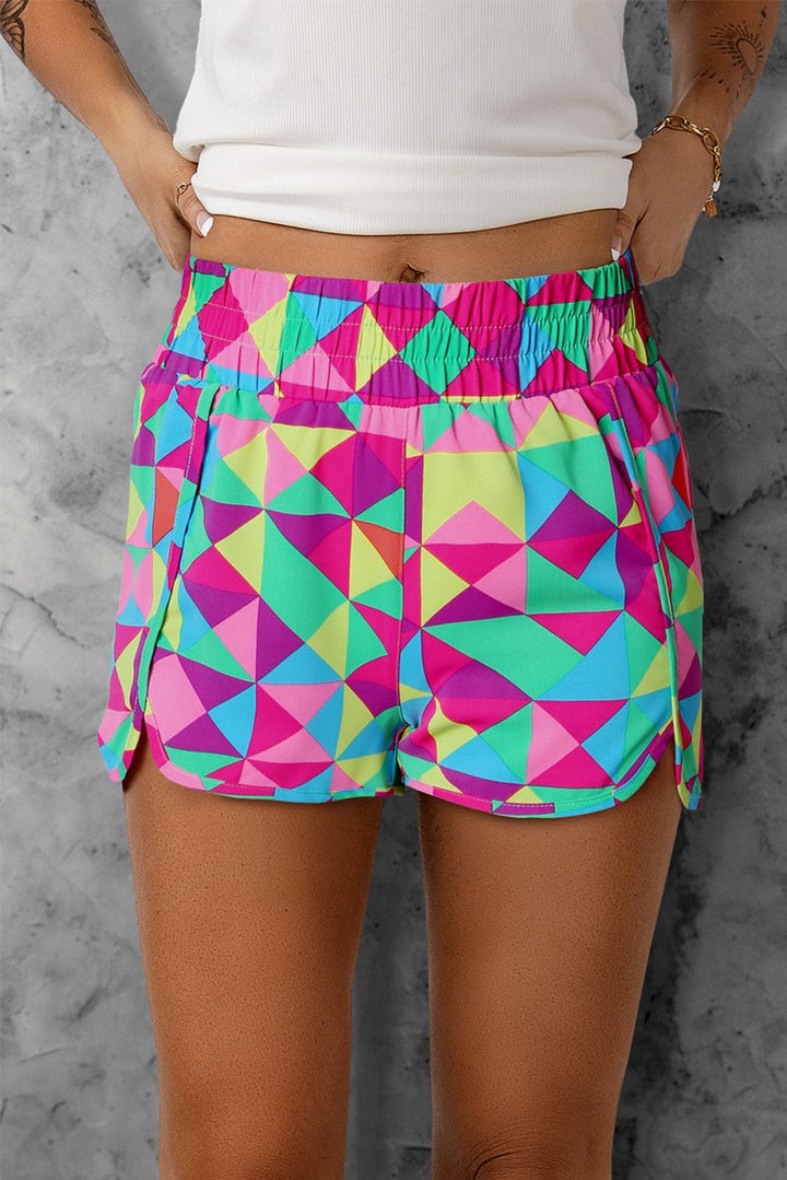 Color Block Elastic Waist Shorts - Bottoms