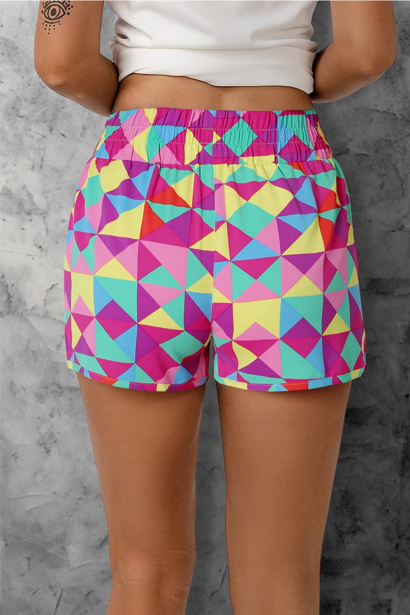 Color Block Elastic Waist Shorts - Bottoms