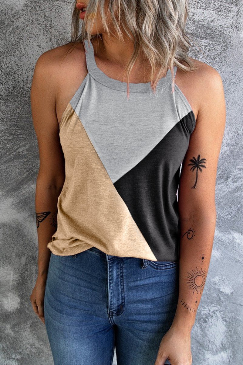 Color Block Grecian Neck Tank - Top