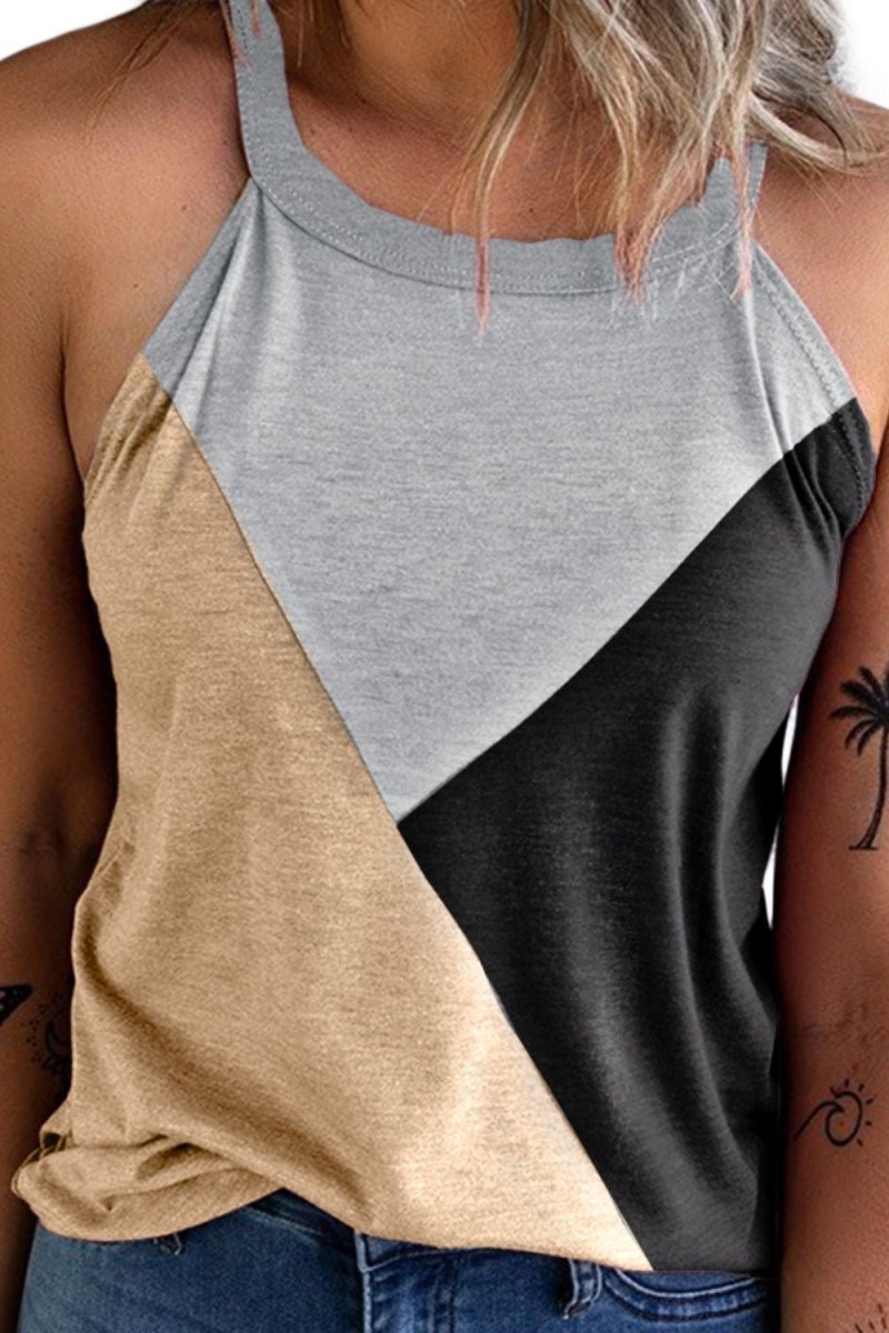 Color Block Grecian Neck Tank - Top