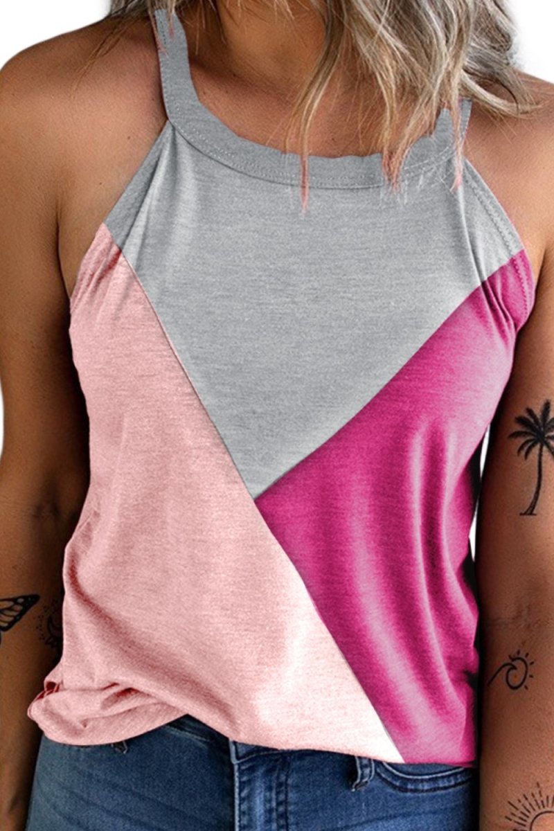 Color Block Grecian Neck Tank - Top