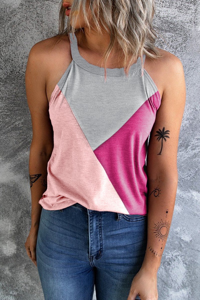 Color Block Grecian Neck Tank - Top