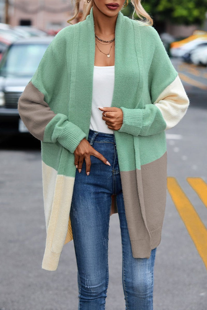 Color Block Long Sleeve Cardigan - Outerwear