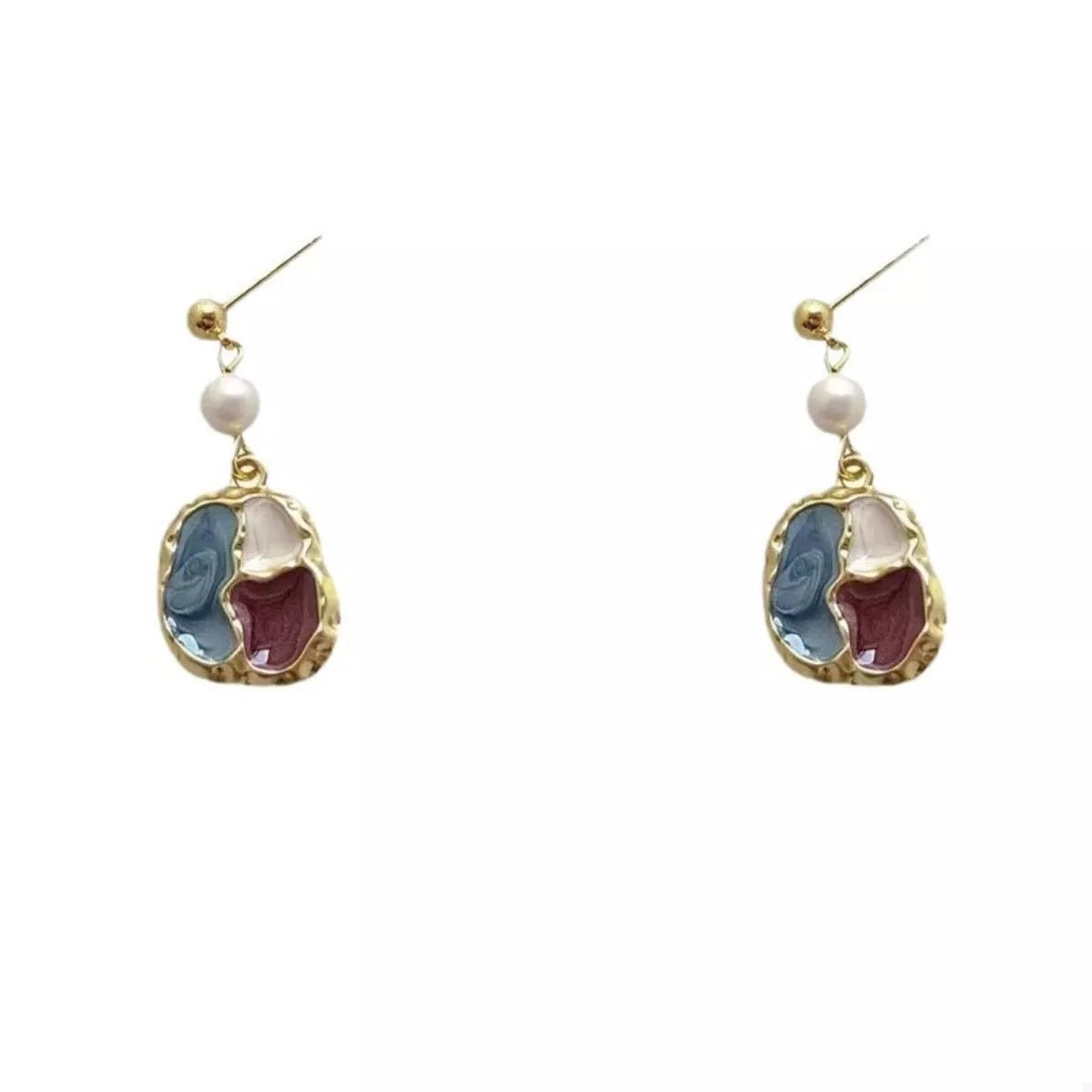 Color Block Pearl Drop Earrings - 