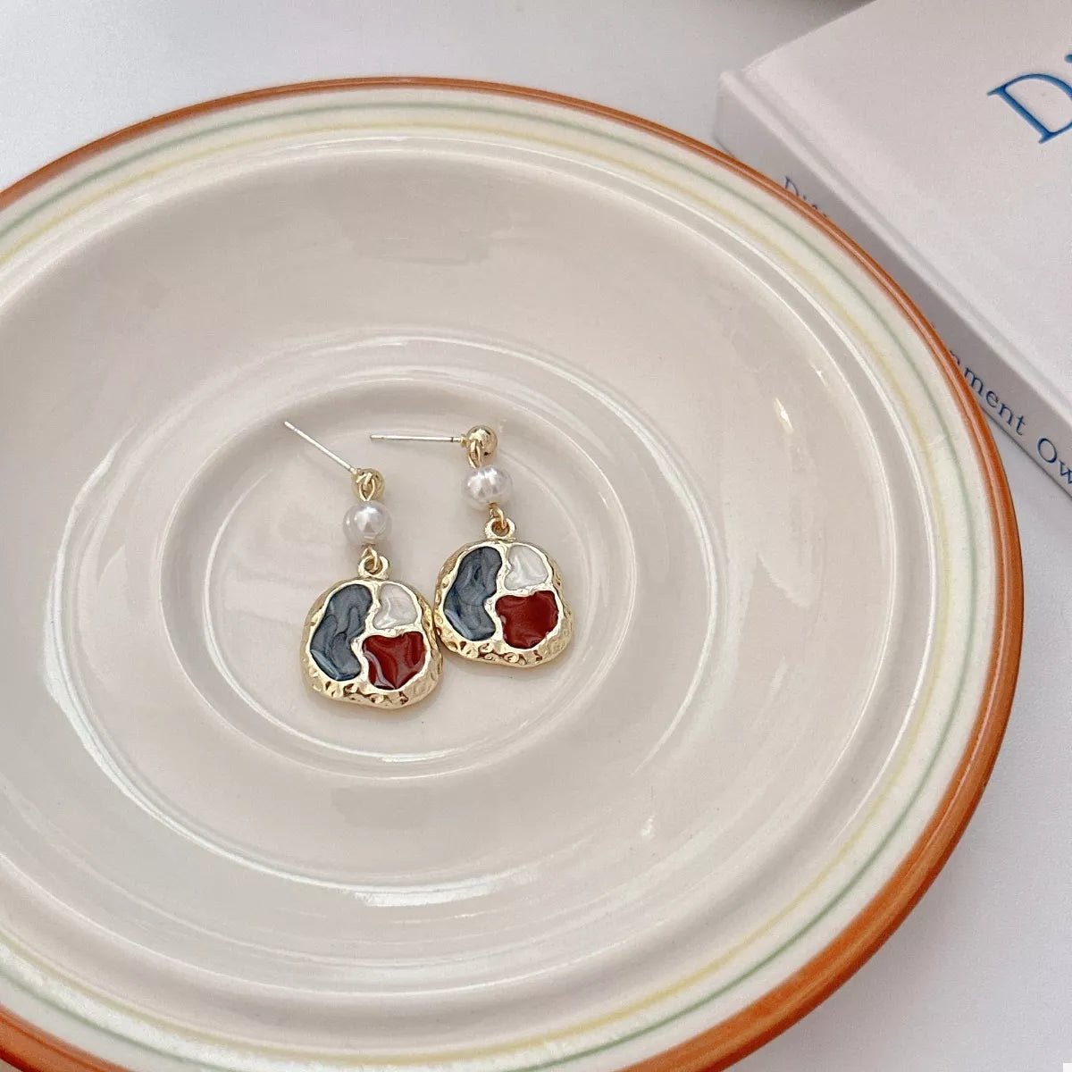 Color Block Pearl Drop Earrings - 