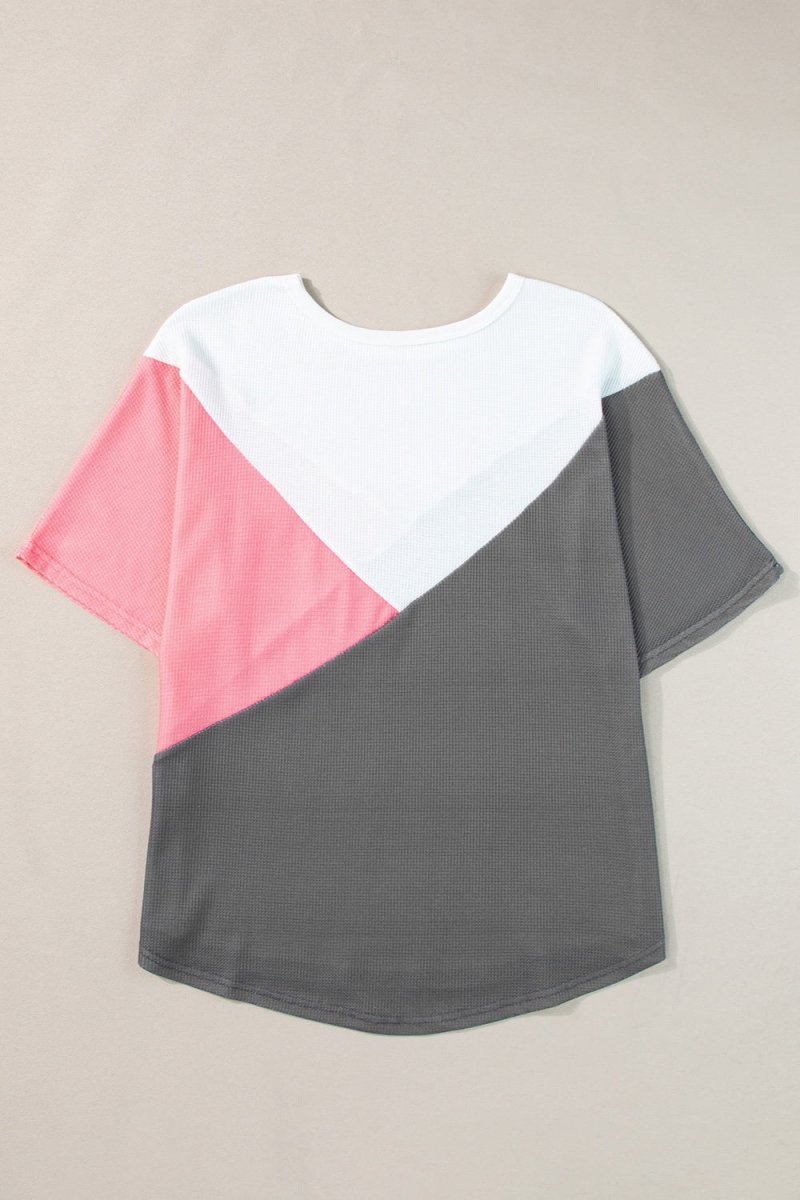 Color Block Round Neck Half Sleeve Top - Top
