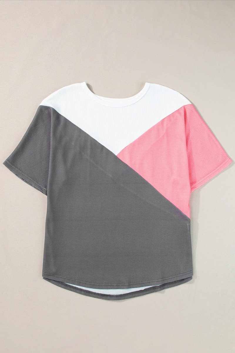 Color Block Round Neck Half Sleeve Top - Top