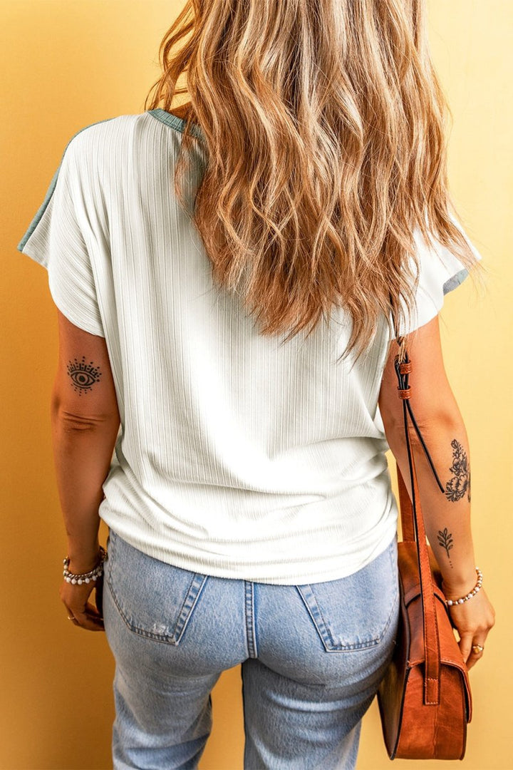 Color Block Round Neck Short Sleeve T-Shirt - Top