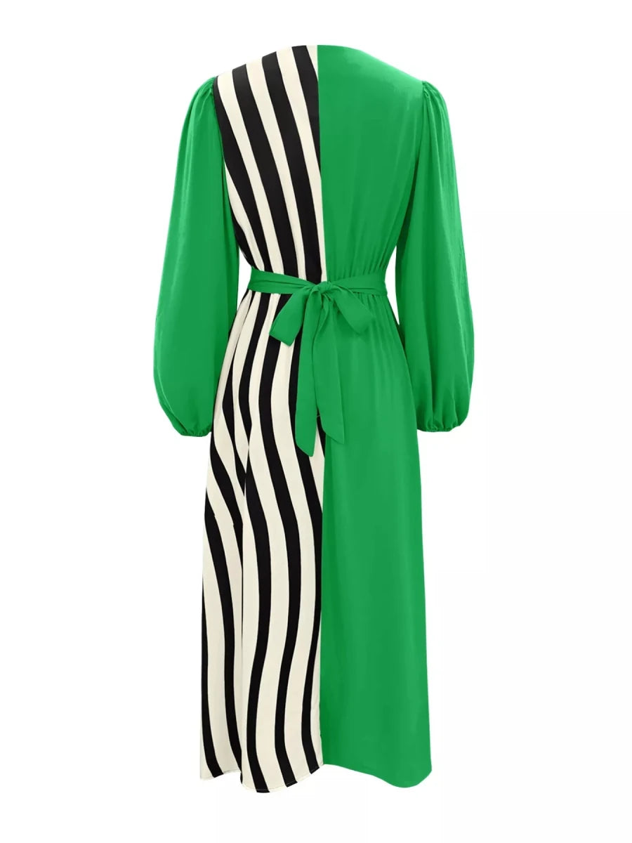 Color Block Striped Midi Dress - 
