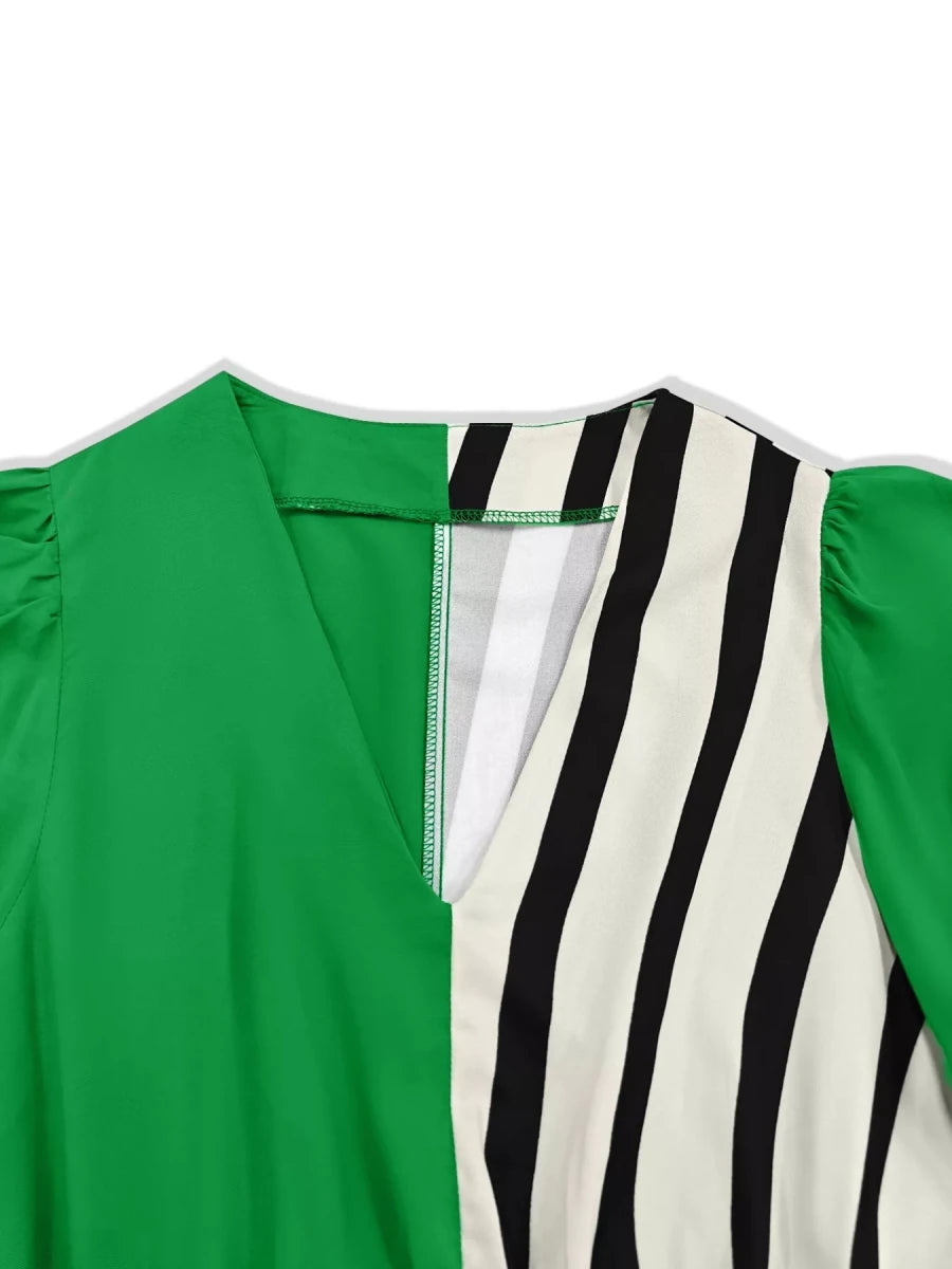 Color Block Striped Midi Dress - 