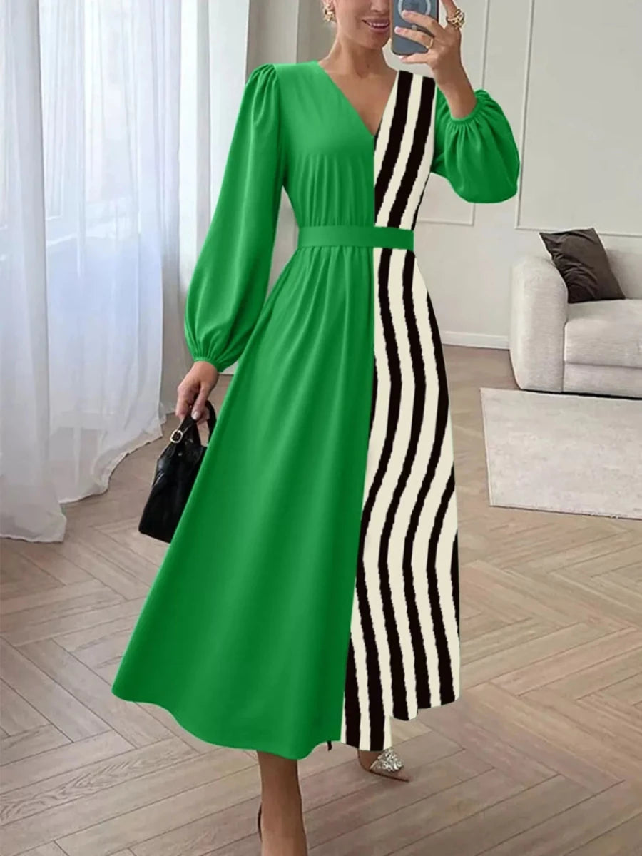 Color Block Striped Midi Dress - 