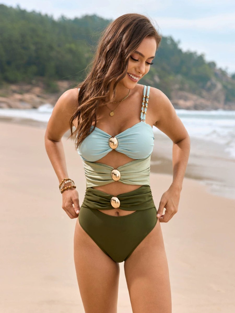 Color Block Sweetheart Neck One - Piece Swimwear - 