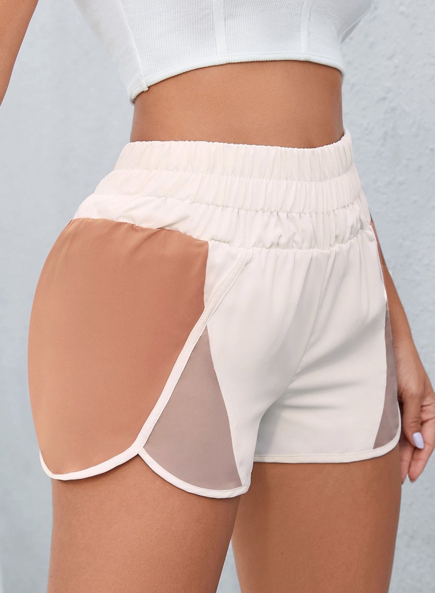 Color Block Wide Waistband Shorts - Bottoms