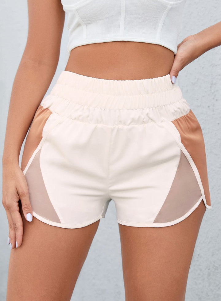 Color Block Wide Waistband Shorts - Bottoms