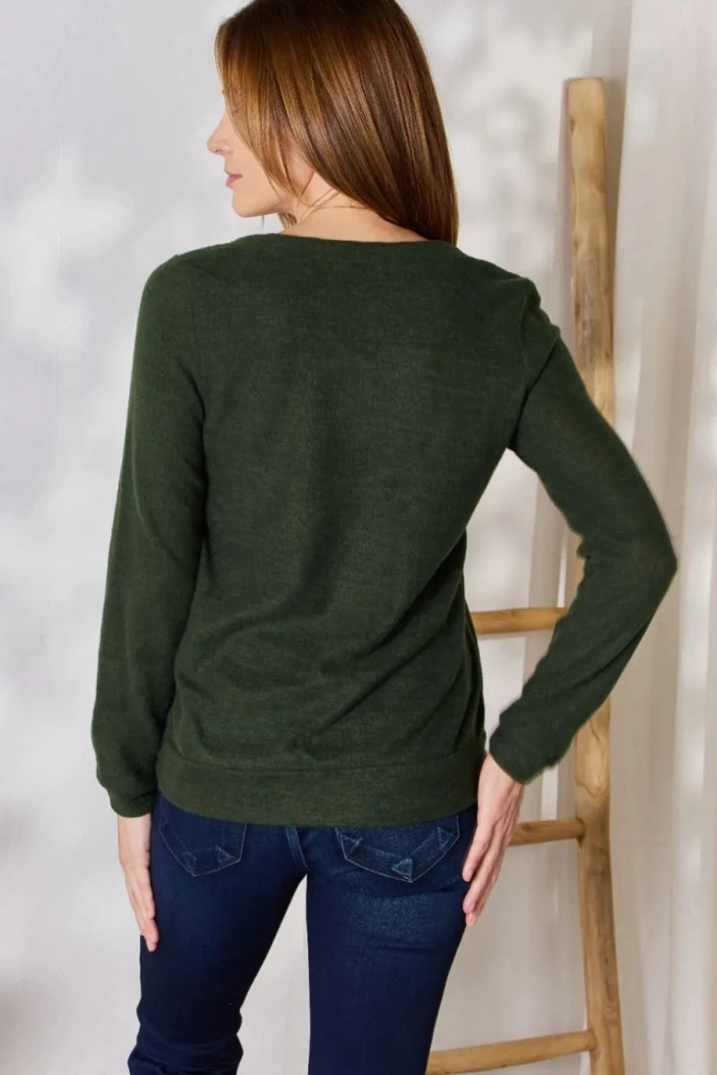 Colorblock V - Neck Blouse with Stretch - 