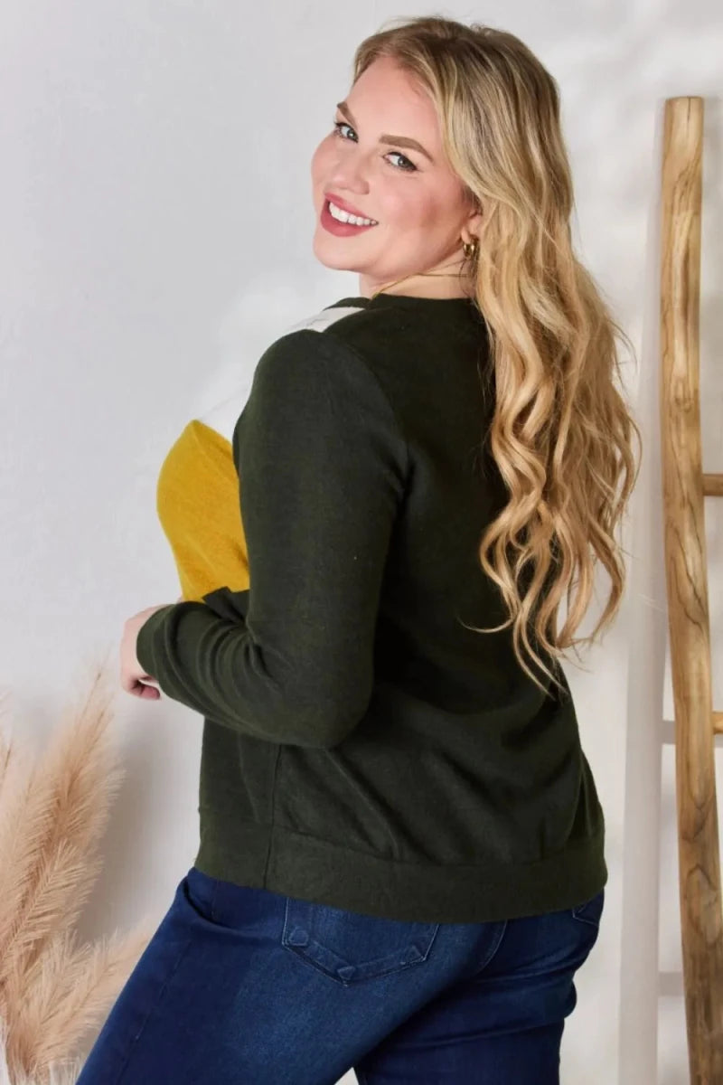Colorblock V - Neck Blouse with Stretch - 