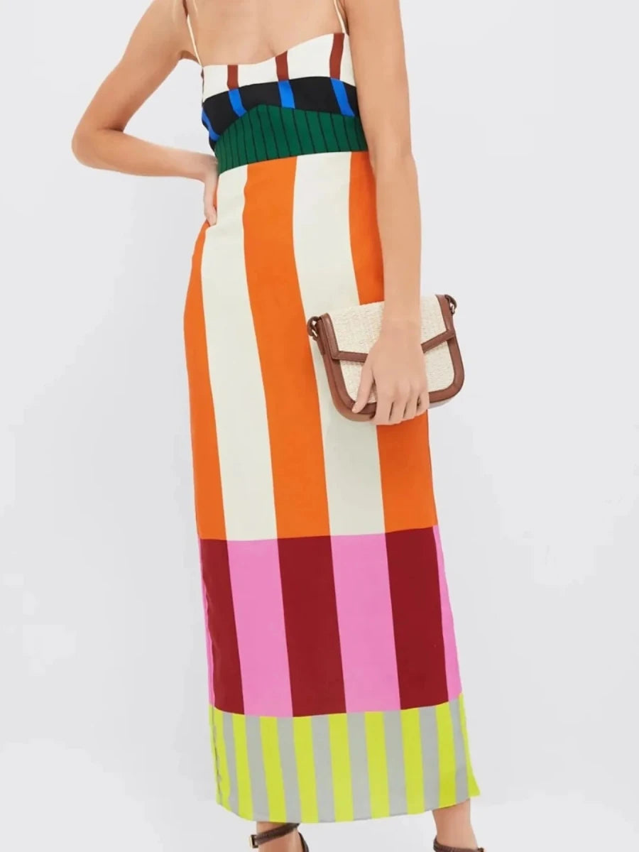 Colorful Stripe Square Neck Cami Dress - 