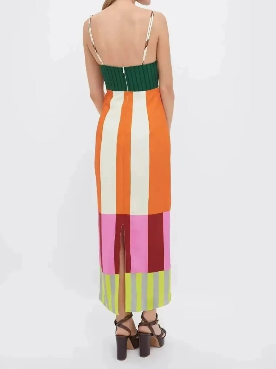 Colorful Stripe Square Neck Cami Dress - 