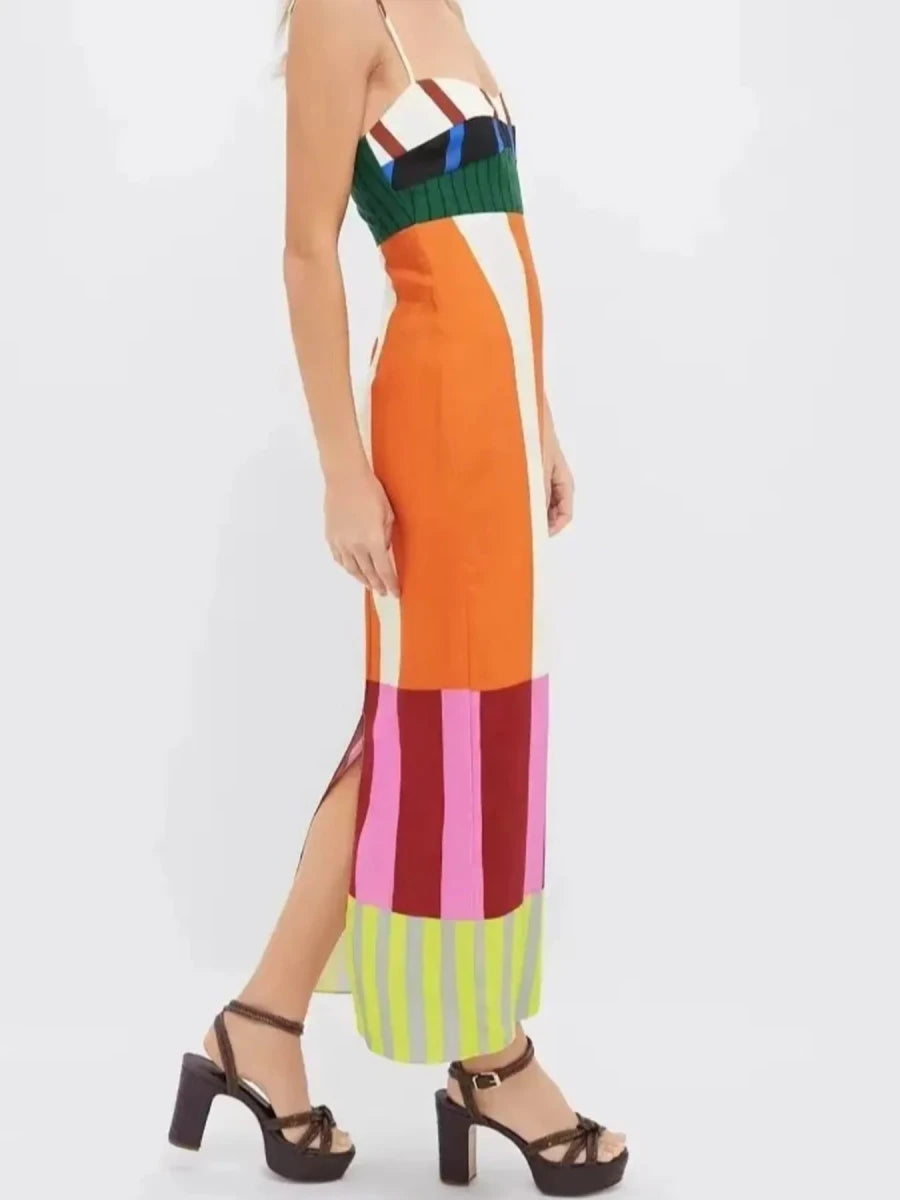 Colorful Stripe Square Neck Cami Dress - 