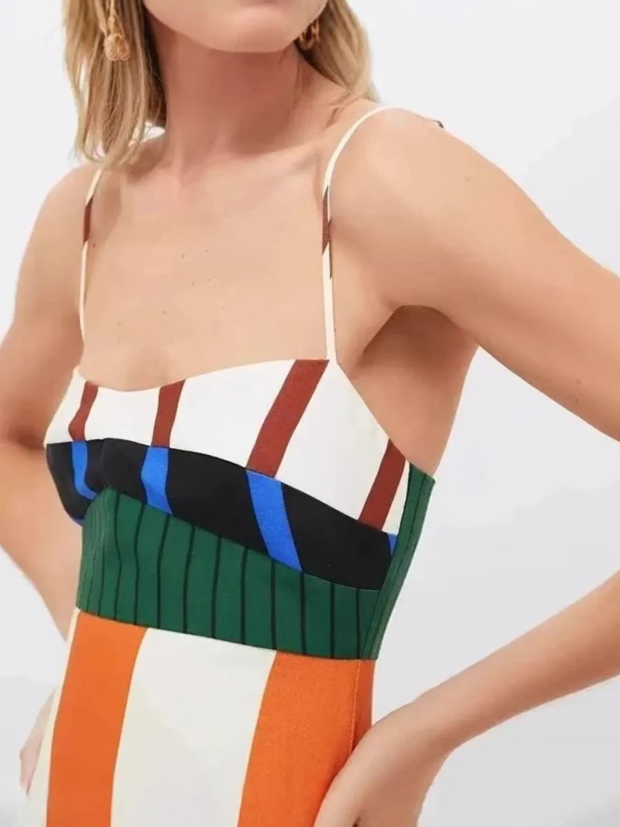 Colorful Stripe Square Neck Cami Dress - 