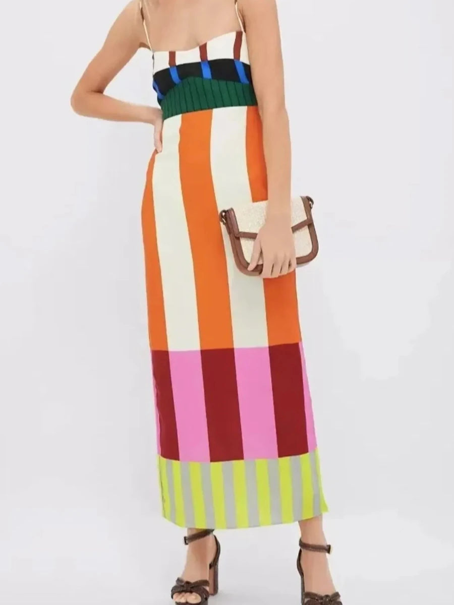 Colorful Stripe Square Neck Cami Dress - 