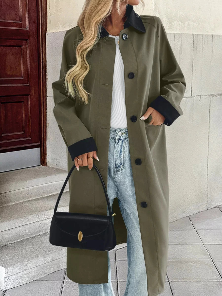 Contrast Collar Button Up Coat - 
