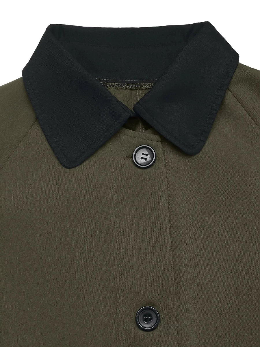 Contrast Collar Button Up Coat - 